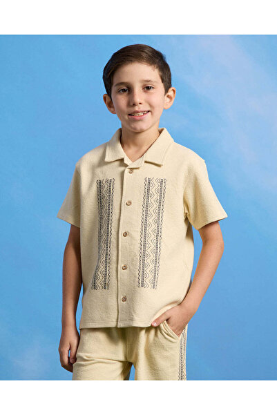 REDTAG Boys Beige Embroidered Shirt And Shorts Set (2 Piece)