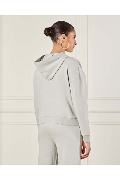 REDTAG Women Green Basic Hooded Sweatshirt