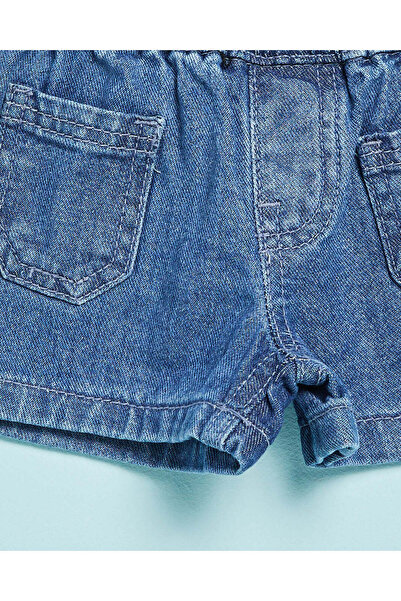 REDTAG Infant Girls Blue Denim Pull On Shorts With Patch Pocket