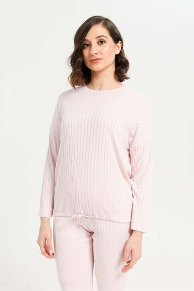 REDTAG Women Pink Ribbed Pyjama Set (2 Piece)
