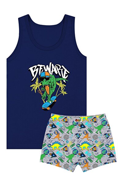 Öts Boy's Singlet Boxer ελαστικό ύφασμα Navy Blue Dinosaur (96% βαμβάκι - 4% ελαστάνη)