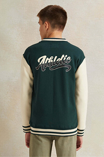 REDTAG Senior Boys Green Baseball Sweatshirt
