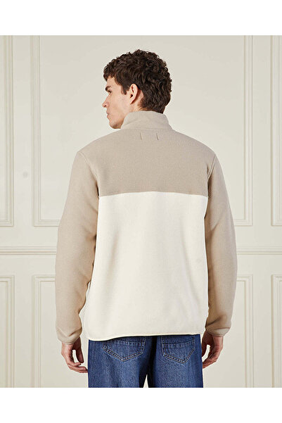 REDTAG Men Ivory Sherpa Zipper Sweatshirt