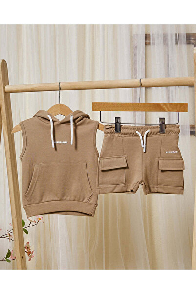 REDTAG Infant Boys Cream Sweatshirt And Short Set (2 Piece)