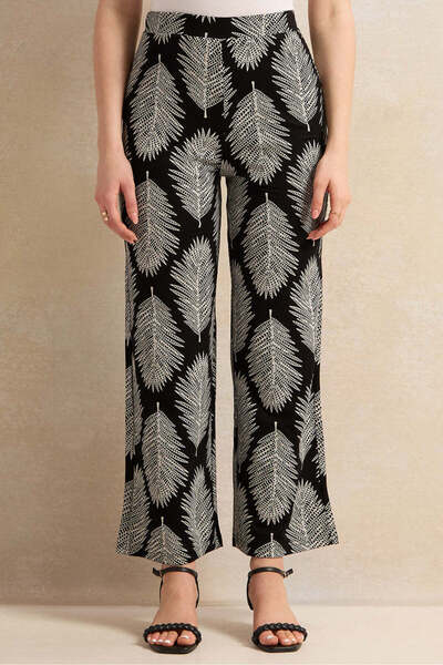 REDTAG Women Black Printed Straight Leg Trousers