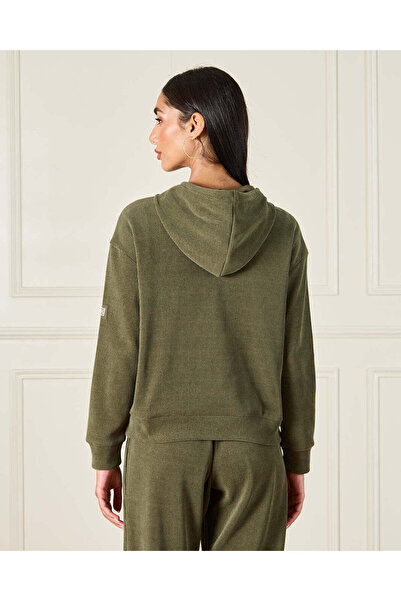 REDTAG Women Olive Hooded Sweatshirt