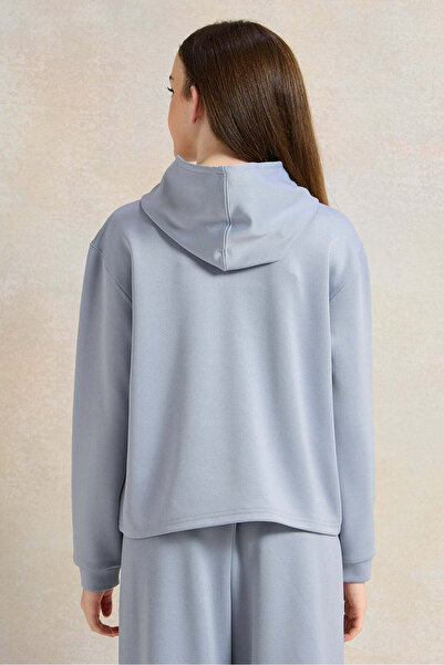REDTAG Senior Girls Blue Hooded Sweatshirt