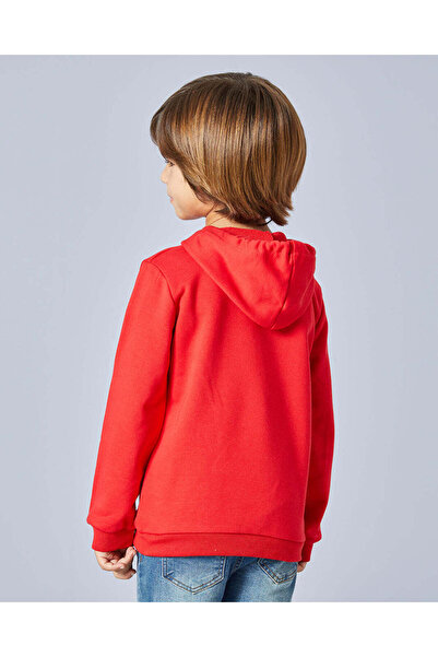 REDTAG Boys Red Hooded Sweatshirt