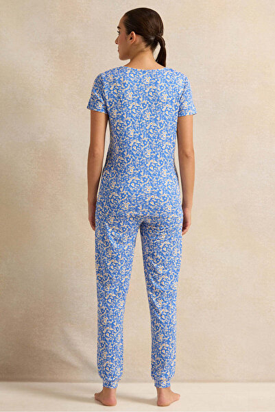 REDTAG Women Blue Printed Pyjama Set (2 Piece)