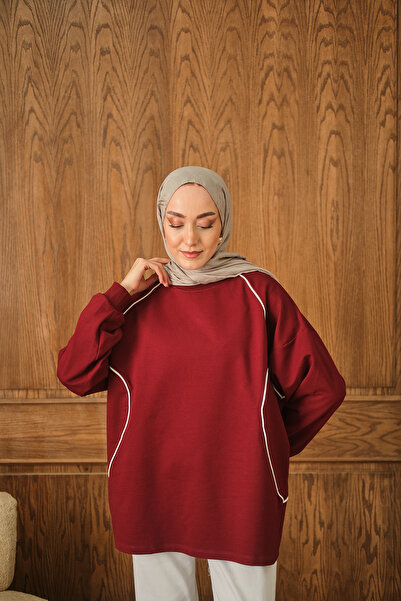 LOCCO Women's Stripe Detail Tunic Burgundy