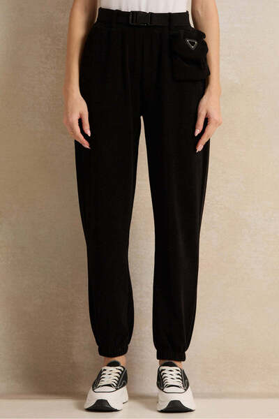 REDTAG Women Black Jogger Trousers With Waist Bag