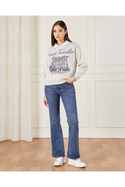 REDTAG Women Grey Collared Sweatshirt