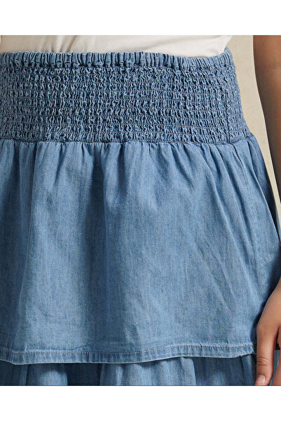 REDTAG Senior Girls Blue Denim Tiered Skirt
