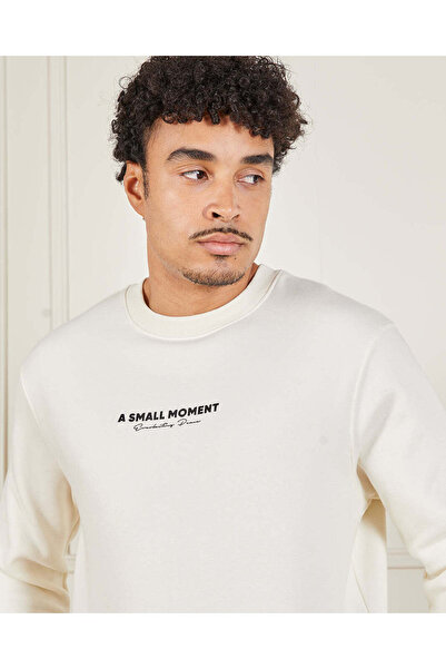 REDTAG Men Ivory Crew Neck Sweatshirt