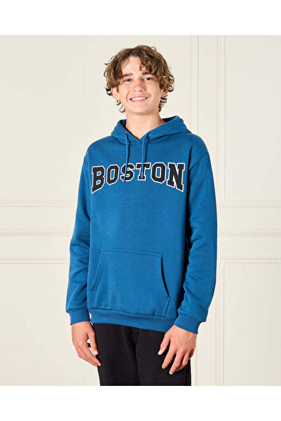 REDTAG Senior Boys Blue Boston Over Size Sweatshirt