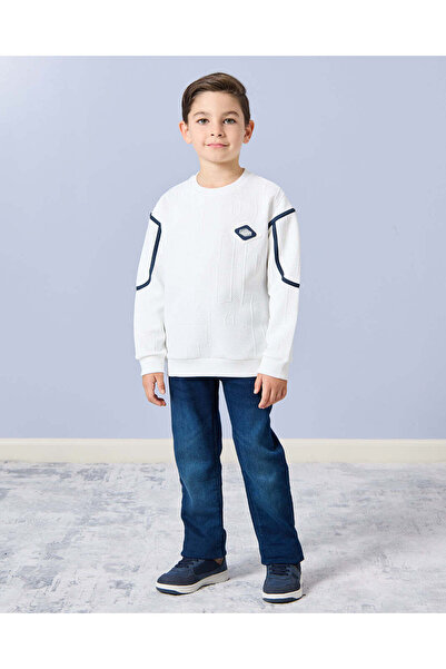 REDTAG Boys White Embossed Sweatshirt