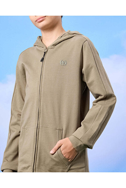 REDTAG Senior Boys Olive Zip Through Hooded Sweatshirt