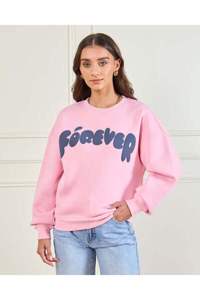 REDTAG Women Pink Puff Printed Pullover Sweatshirt