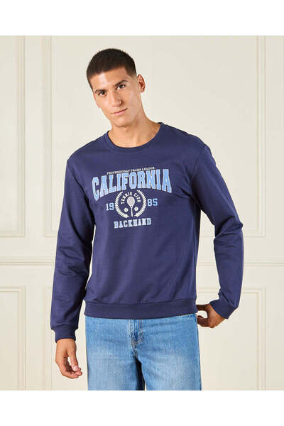 REDTAG Men Navy Printed Sweatshirt