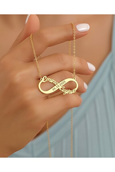 İNDİGO TAKI İki İsimli Tarihli Sonsuzluk 14 Ayar Altın Kolye