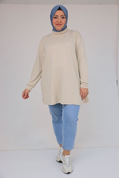 Eslina 58134 Plus Size High Neck Modal Tunic - Beige