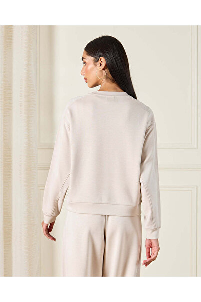 REDTAG Women Beige Ribbed Active Sweatshirt