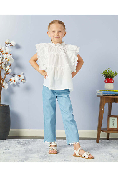 REDTAG Girls Blue And White Embellished Casual Set (2 Piece)