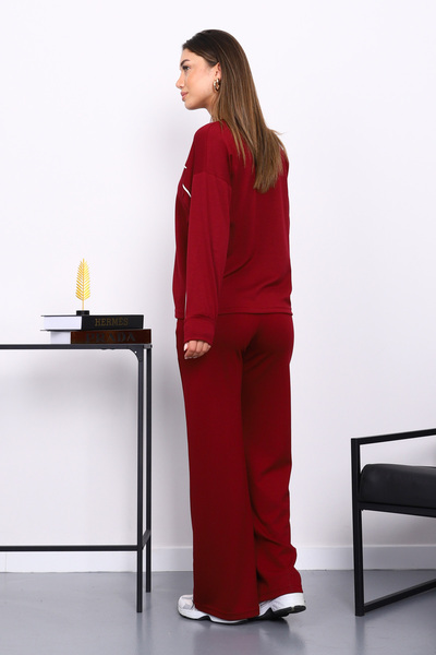 İmajButik Burgundy Piped Detail Sweat Pants Set