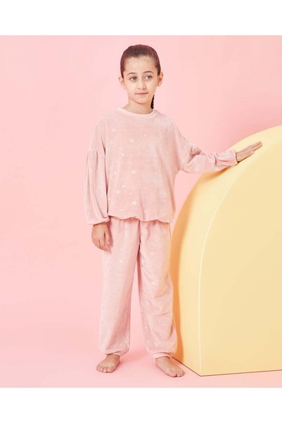 REDTAG Girls Pink Stars Embellished Pyjama Set (2 Piece)