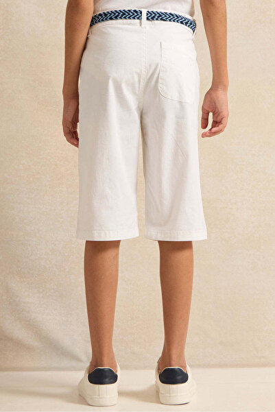 REDTAG Senior Boys White Belted Shorts