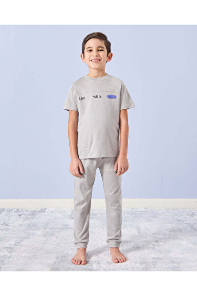 REDTAG Boys Grey Printed Pyjama Set (2 Piece)