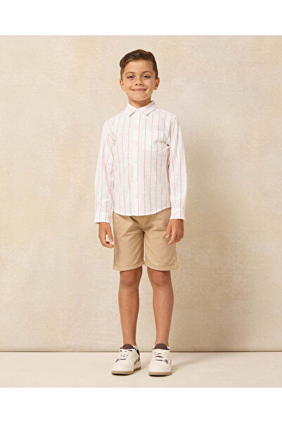 REDTAG Boys White And Beige Shirt With Shorts Set (2 Piece)