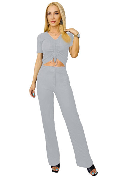 FashionForYou Cassia casual set, with loose pants and drawstring T-shirt, Grey