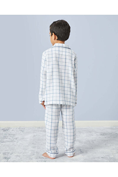 REDTAG Boys White And Blue Checkered Pyjama Set (2 Piece)