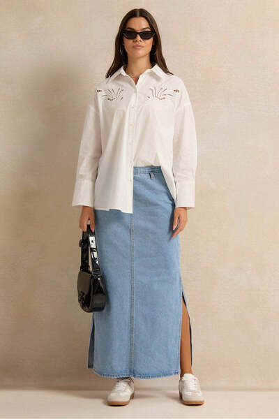 REDTAG Women Blue Denim Straight Skirt