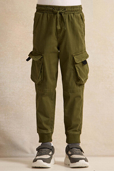 REDTAG Boys Olive Jogger Trousers With Cargo Pocket