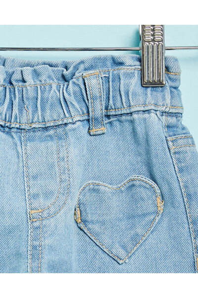 REDTAG Infant Girls Blue Shorts With Heart Patch