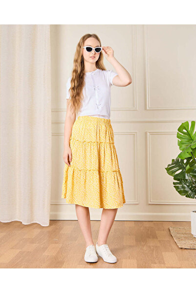 REDTAG Senior Girls Yellow Printed Skirt