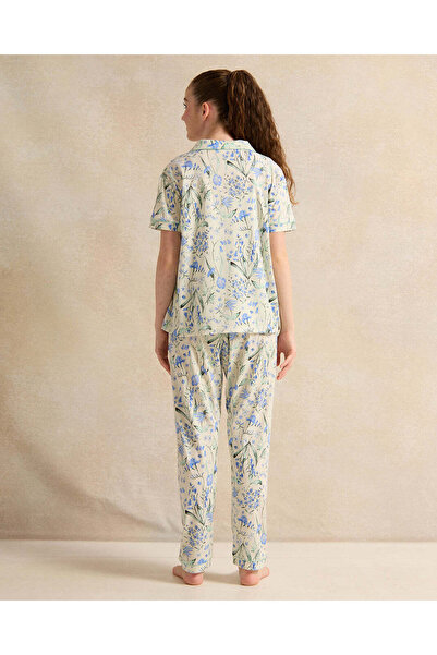 REDTAG Senior Girls White And Blue Print Pyjama Set (2 Piece)