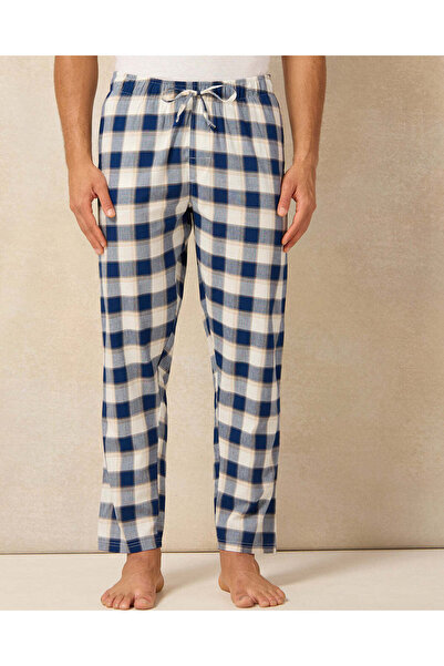 REDTAG Men Beige And Navy Checkered Pyjama Set (2 Piece)