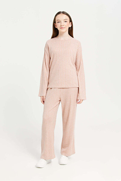 REDTAG Senior Girls Pink Lurex Wide Leg Rib Pants