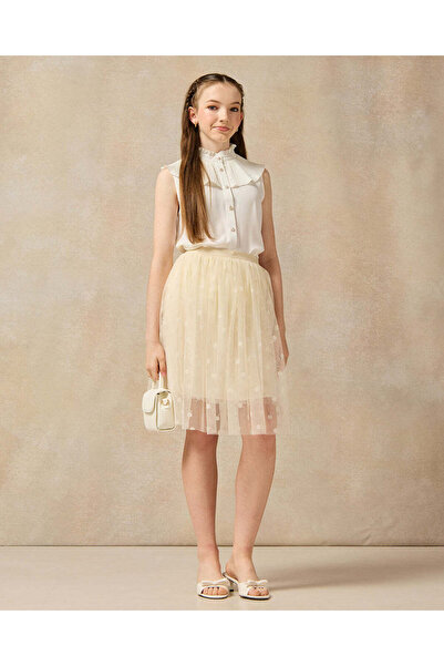 REDTAG Senior Girls Cream Embellished Tulle Skirt