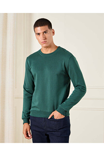 REDTAG Men Green Solid Sweatshirt