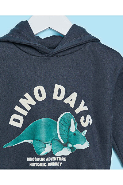REDTAG Infant Boys Charcoal Dino Pullover Sweatshirt