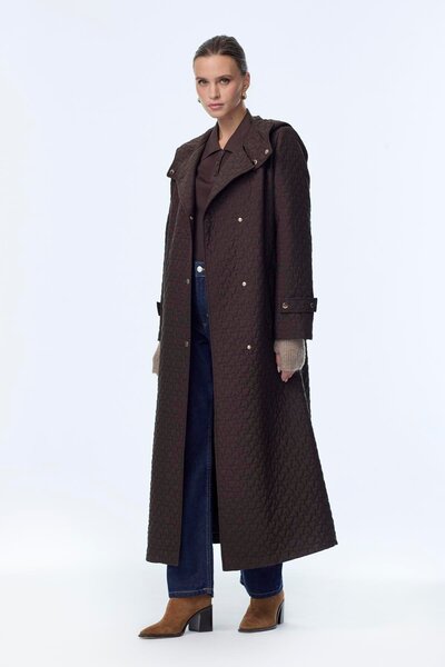 Zühre Hooded Patterned Belted Brown Wear It and Look Good 13976