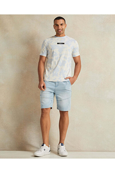 REDTAG Men Blue Plain Denim Shorts