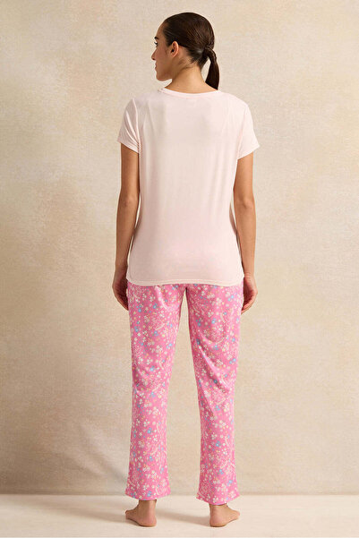 REDTAG Women White And Pink Printed Pyjama Set (2 Piece)