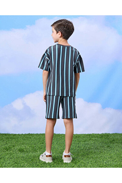 REDTAG Boys Black Stripe T-Shirt & Shorts Set (2 Piece)