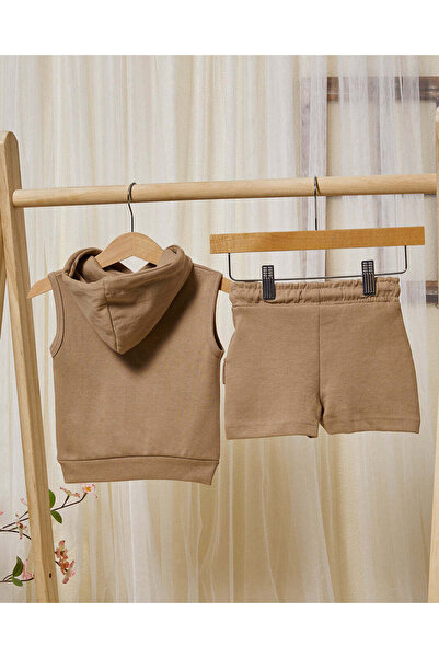 REDTAG Infant Boys Cream Sweatshirt And Short Set (2 Piece)