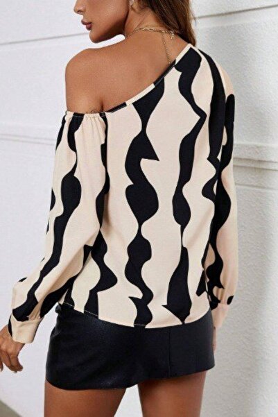 Mossta Μακρυμάνικη μπλούζα Modal με ανοιχτό ώμο - Μπεζ